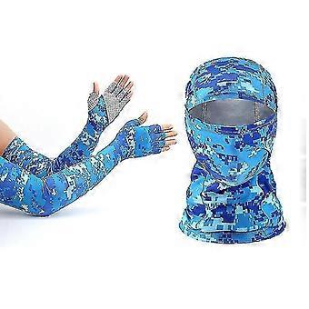 Summer Outdoor Cycling Driving Sun-Proof Breathable Ice Silk Half-Finger Arm Sleeves+Balaclava Cap Set -