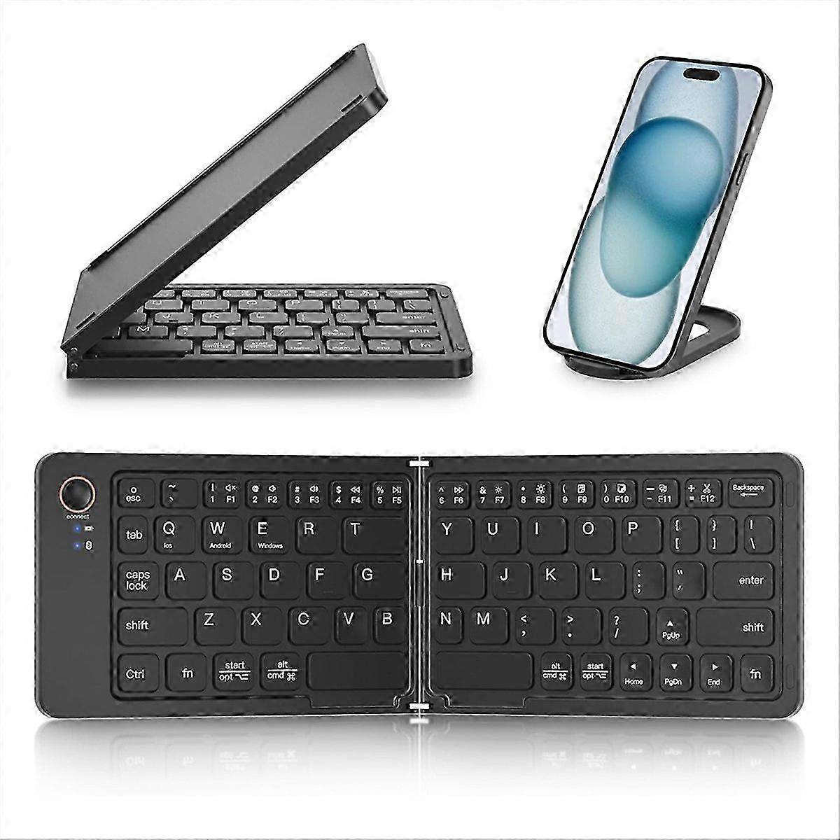 Mini Foldable Bluetooth Wireless Keyboard (Sync Up to 3 Devices), Portable Folding Keyboard compatible with Andr