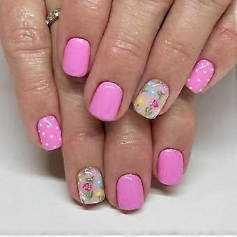 24Pieces Reusable False Nail Floral Dot Design Comfort Fit Plastic Artificial Nail for Women Fall Winter Fashion