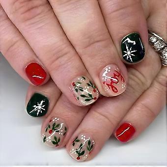 Christmas Artificial Nails Snowflake False Nails Full Cover Stick on Nails Short Square Press On Nails for Women Girls