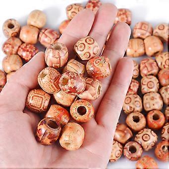 100pcs Round Wood Beads 16x17mm + Hair Braid Tool For Jewellery Marking Macrame Projects