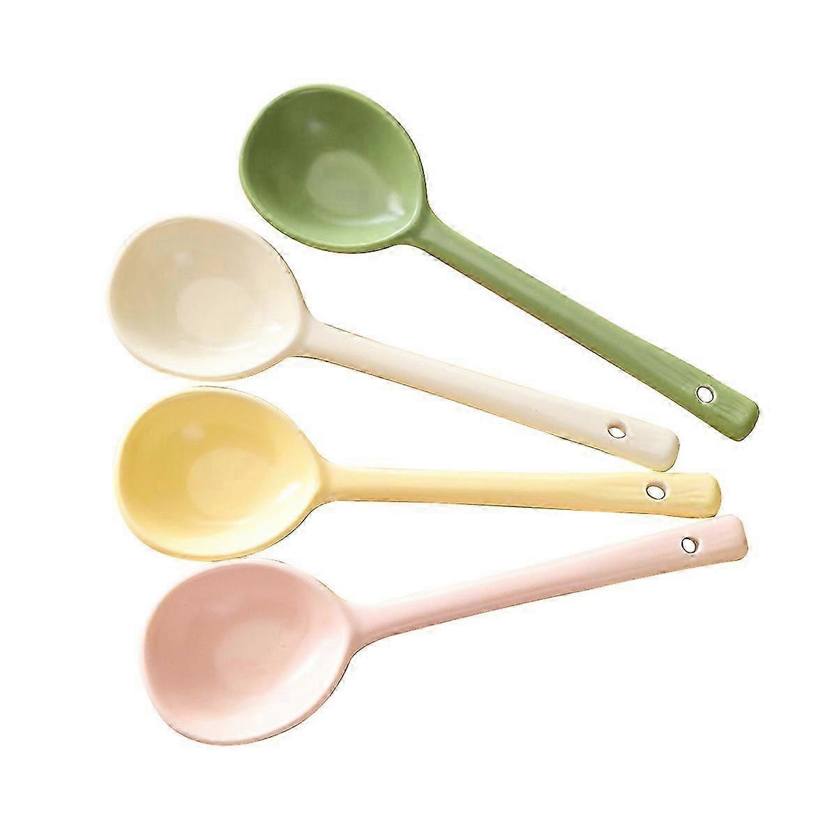 Large Spoon Head, Long-Handled Ceramic Spoon, Ceramic Spoon 4-Piece Set