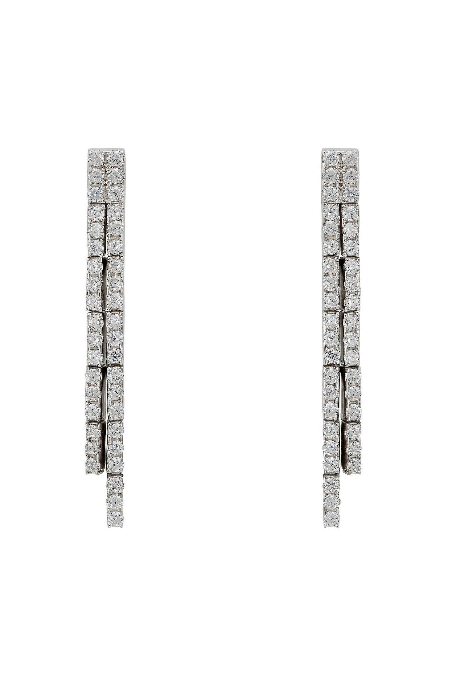 Latelita Charleston Art Deco Sterling Silver Drop Earrings for Women with Rhodium Plating and Zircons