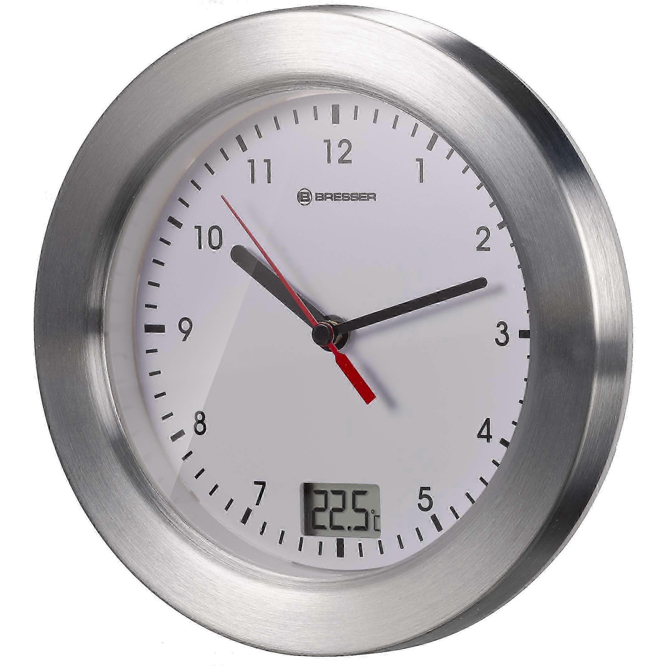 Bathroom Wall Clock with Temperature Display Quartz Movement White/Silver
