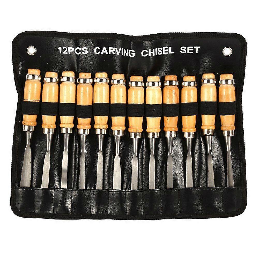 12PCS Wood Carving Hand Chisel Set Woodworking Professional Lathe Gouges Tools