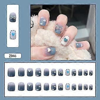 Blue Sky White Cloud False Nail Wearing Armor Detachable Aurora Butterfly Manicure Sheet Nail Sheet 24 Pieces
