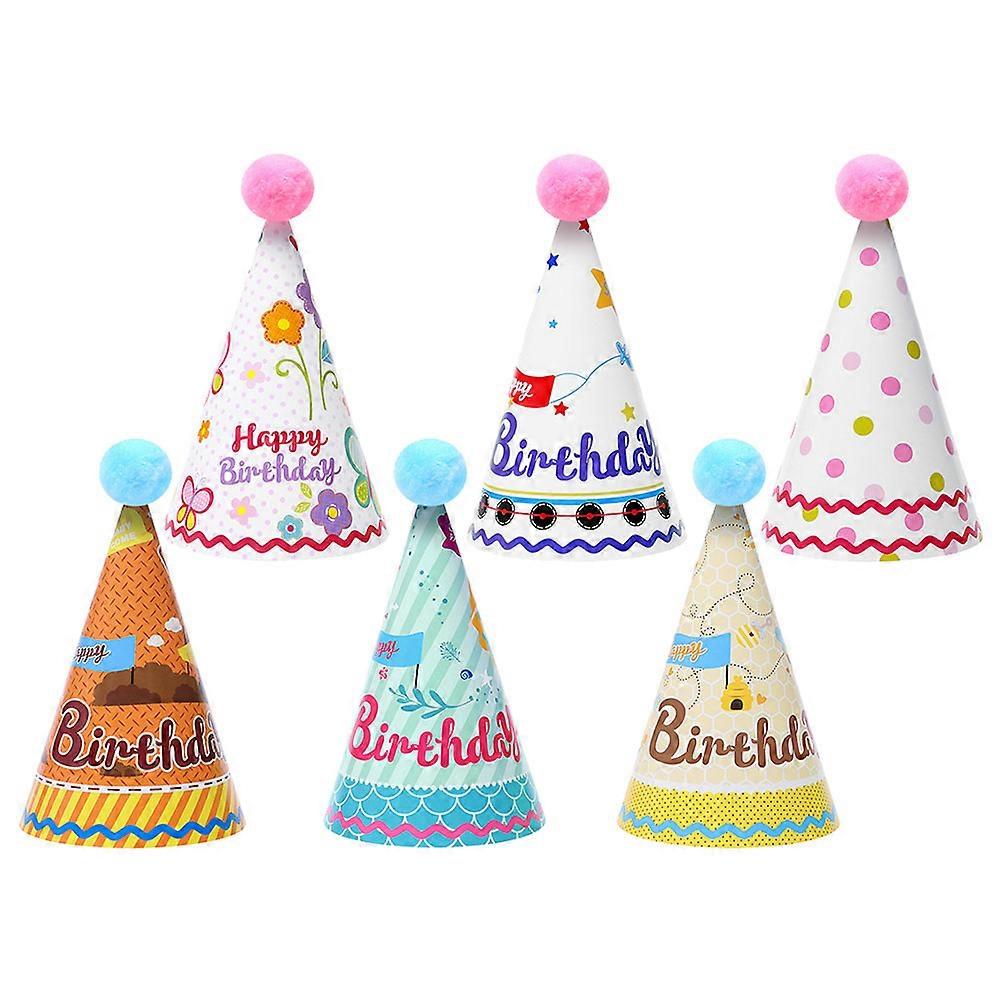 Chic Paper Hat for Birthday Use 6Pcs Assorted Caps