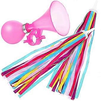 Bike Horn and Streamers Set, Plastic Polyester, Loud Squeeze Horn for Kids, Fits Most Bike Handlebars, 1 Horn 2 Streamers