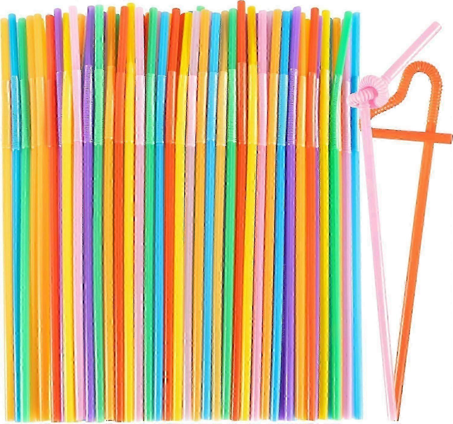 Disposable Plastic Drinking Straws - 100PCS Flexible Drinking Straws Long