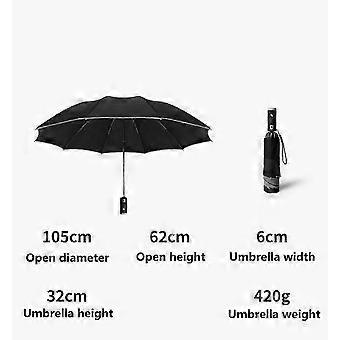 Compact Auto Open Close Reflective Folding Umbrella with Flashlight