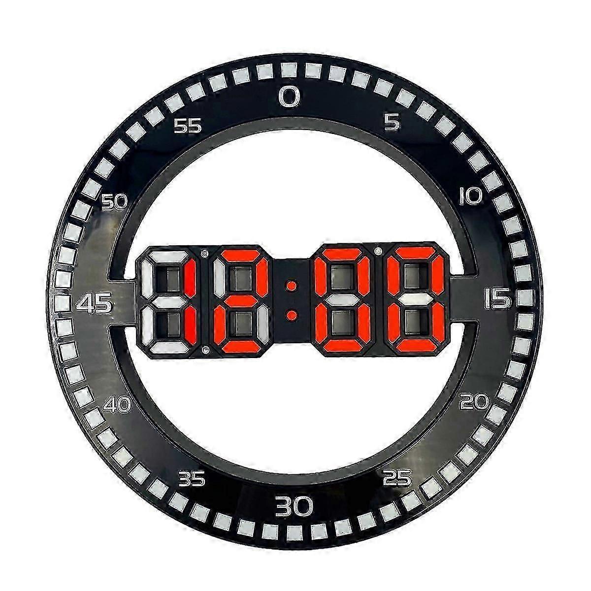 3D LED Wall Clock, Black & Red, No Jumping Seconds, Digital Clock