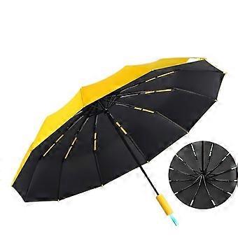 Automatic Folding Umbrella Yellow Waterproof Impact Cloth Windproof Travel Umbrella for Adults