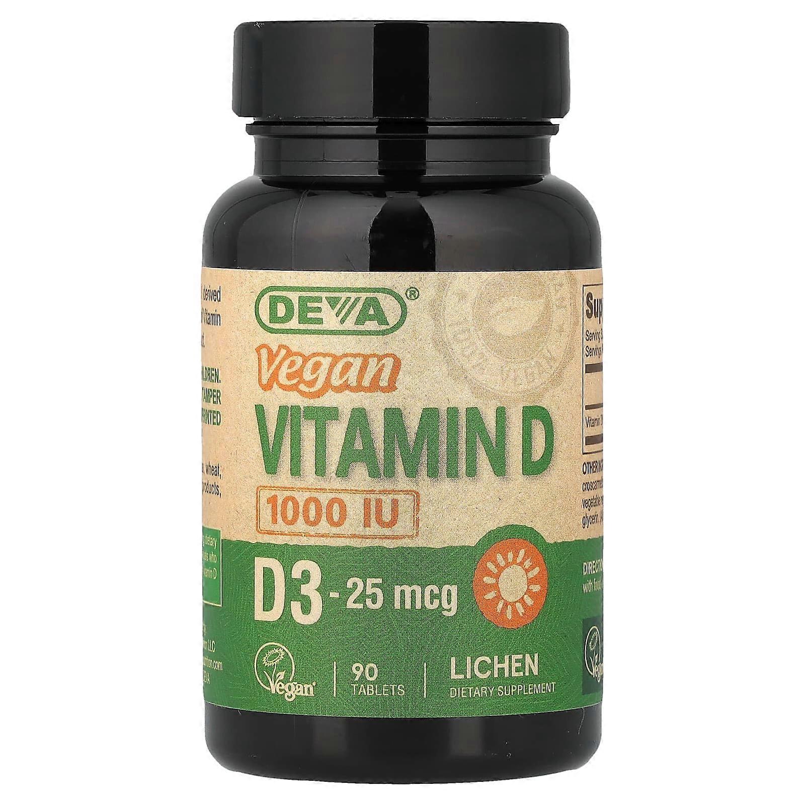 Deva, Vegan Vitamin D3, 25 mcg (1,000 IU), 90 Tablets