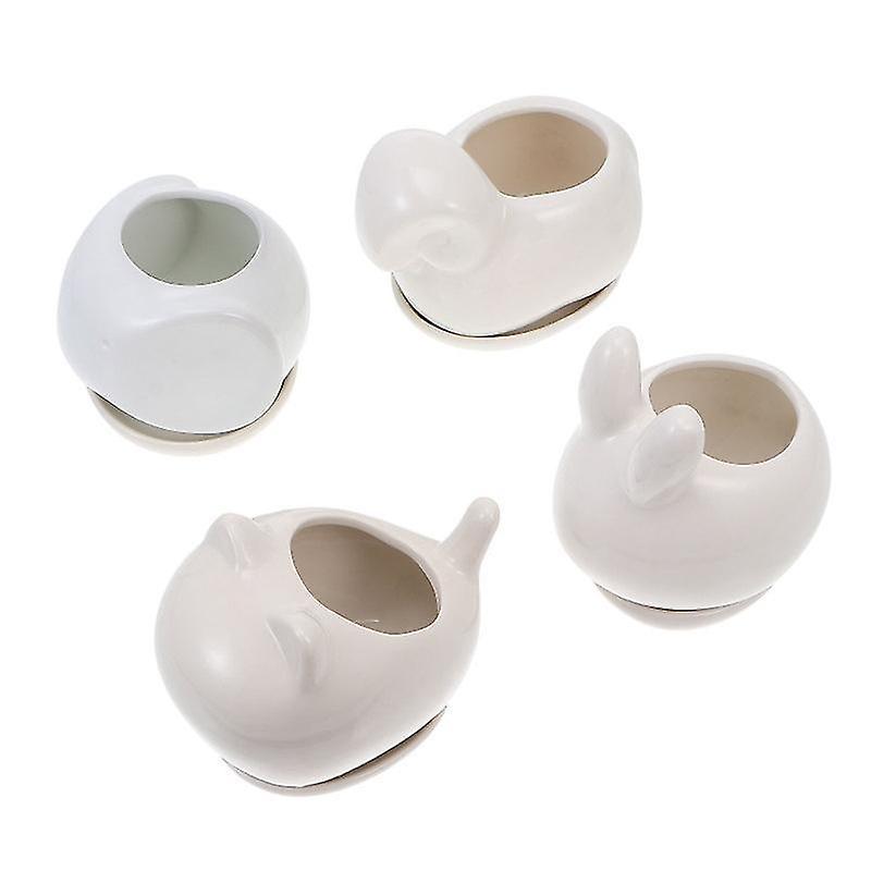 11X7cm White Pots & Planters 4pcs Animals Shape Ceramic Flower Pots Fleshiness Pots Ornaments (white