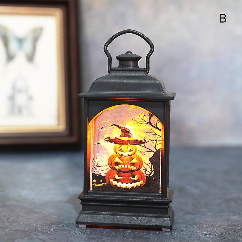 Vintage Portable Led Light With Pumpkin Castle Ghost Hand Pattern Pvc Shade Battery Powered Hanging Lantern  For Bedroom