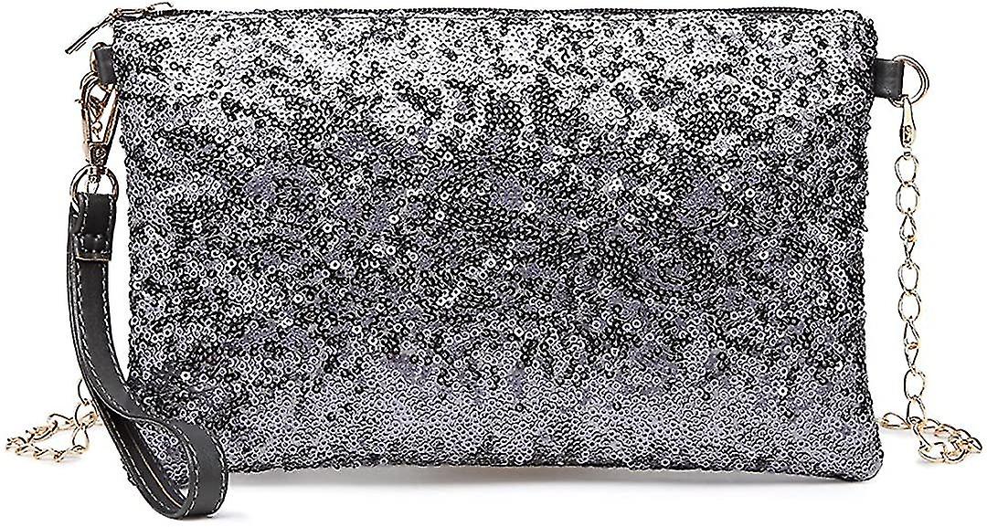 رمادي غامق ميني حقيبة كروسبودي للنساء مخلب سلسلة حقيبة الكتف مساء حزب مشرقة الترتر