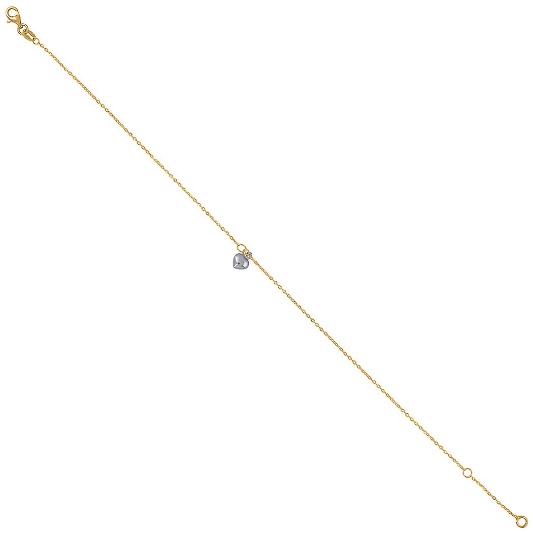 14k İki tonlu Altın Kadınlar Aşk Kalp Charm Ayak Halısı-Ayak Bileziği - 1.5 Gram