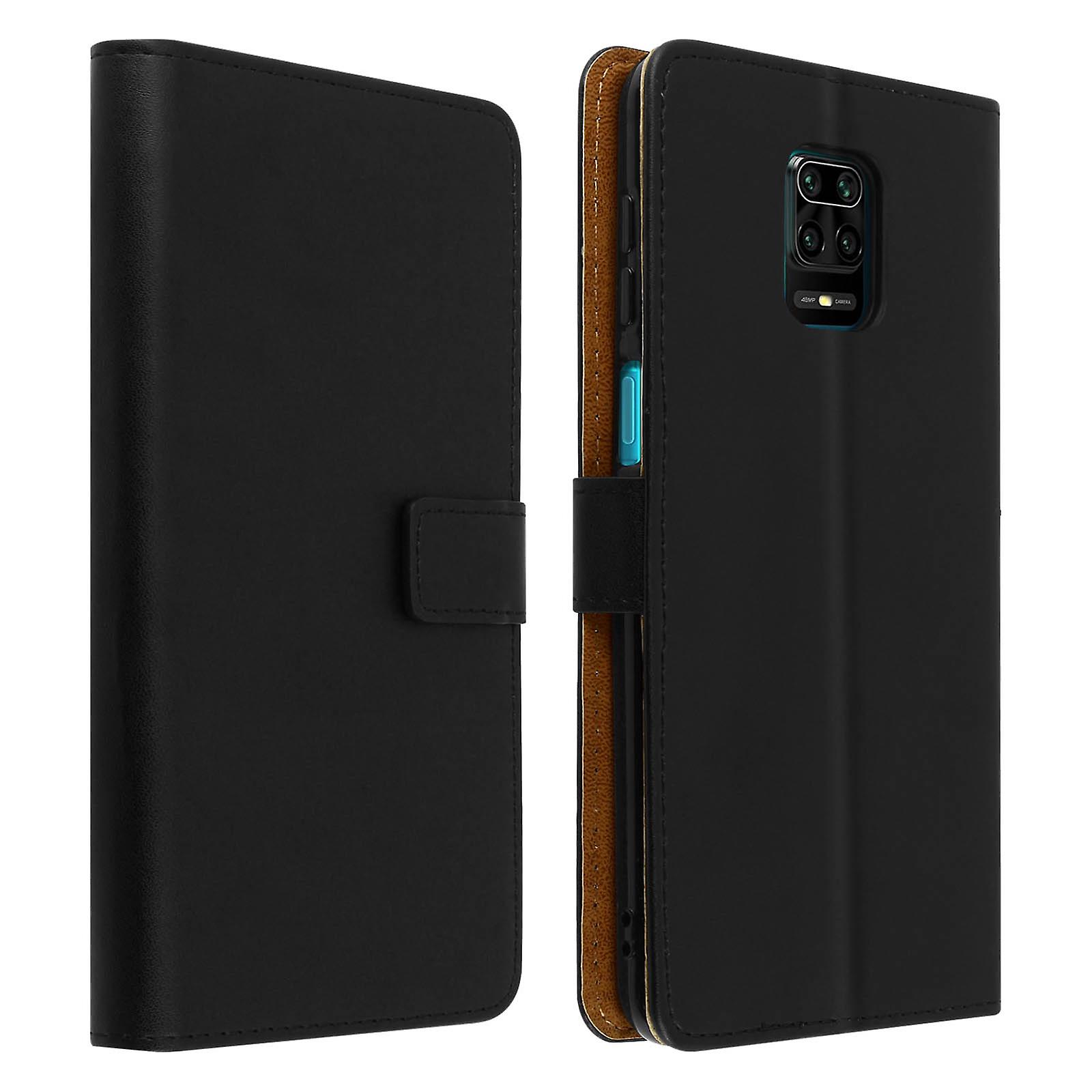 Folio Case for Redmi Note 9 Pro Max, Video Stand Real Leather Black