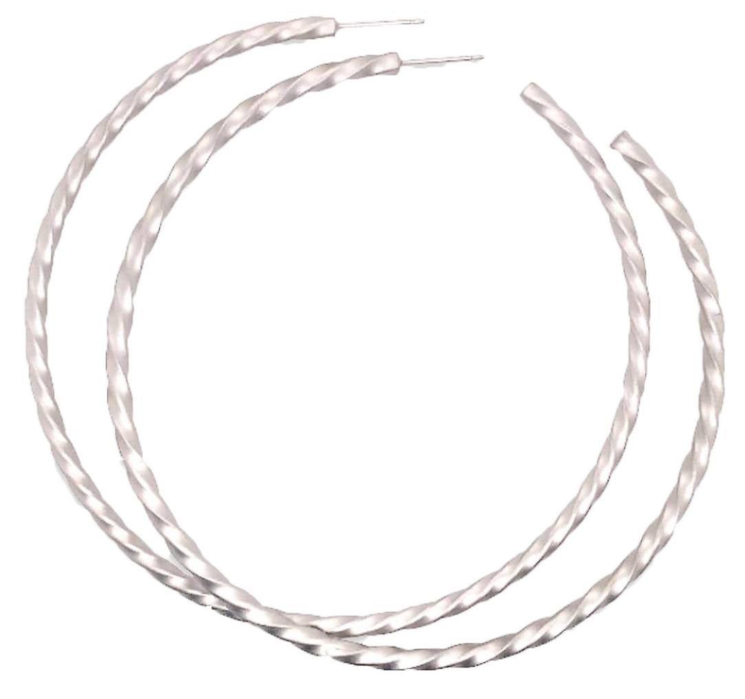 Ti2 Titanium Large Twisted Hoop Earrings - Natural Silver