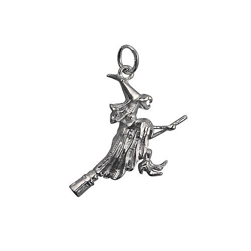 Silver 15x25mm solid Witch on a Broomstick Pendant or Charm