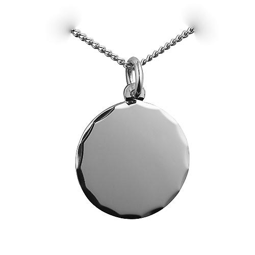 Silver 20mm round diamond cut edge Disc with a curb Chain 24 inches