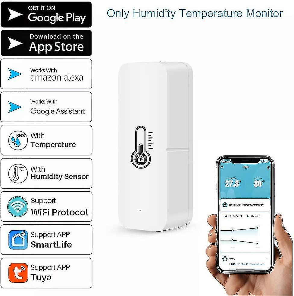 Wifi Sensor, Temperature Humidity With Remote App Notificat Alert For Home