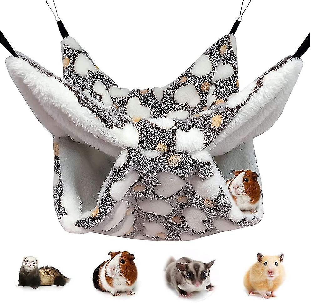Small Pet Cage Hammock Hanging Bed, Double Layer Bed With Pouch