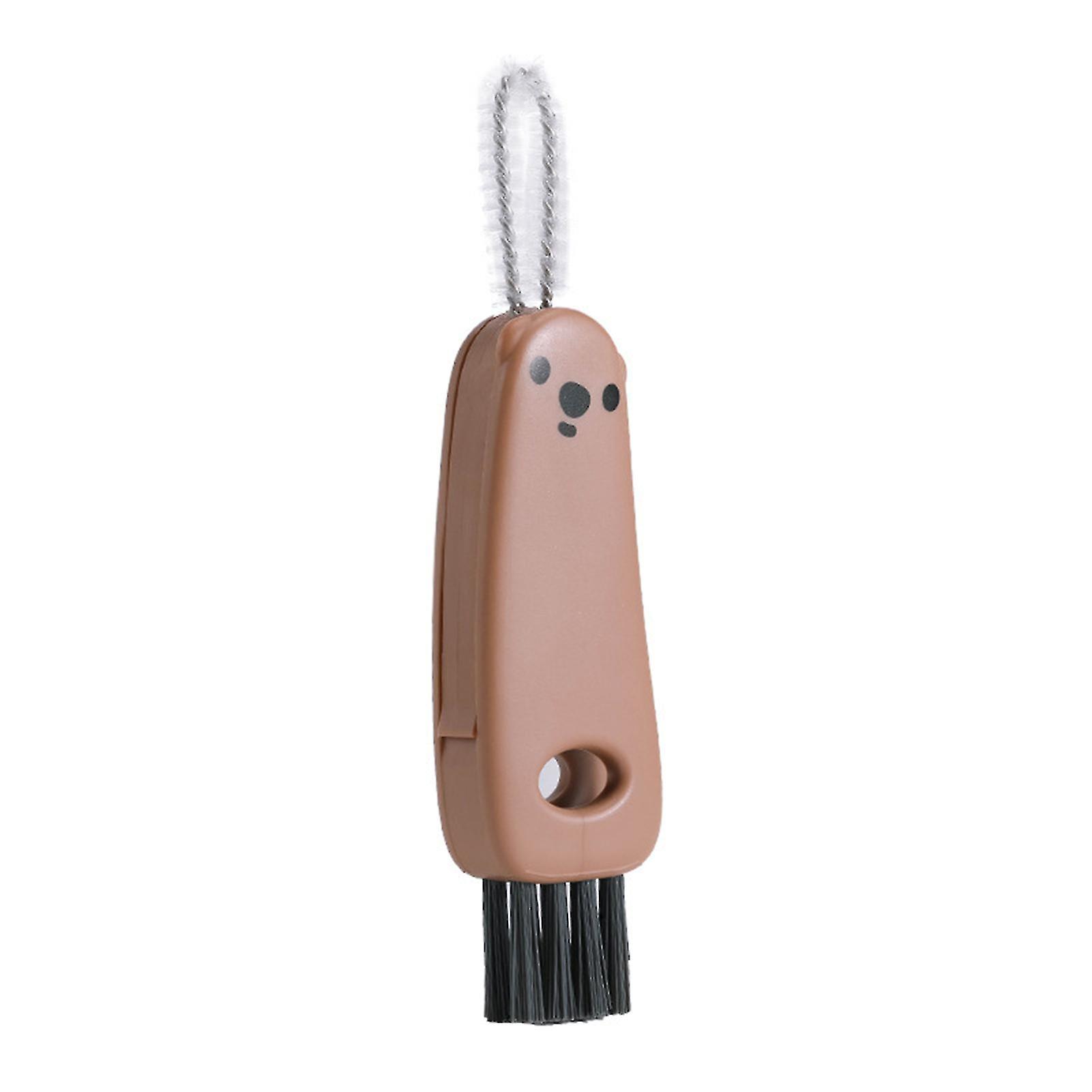 Groove Brush Labor-saving Convenient Comfortable Grip 360 Degree Rotating Cute Bear Pattern 3-in-1 Portable Cup Lid Brush Daily Use