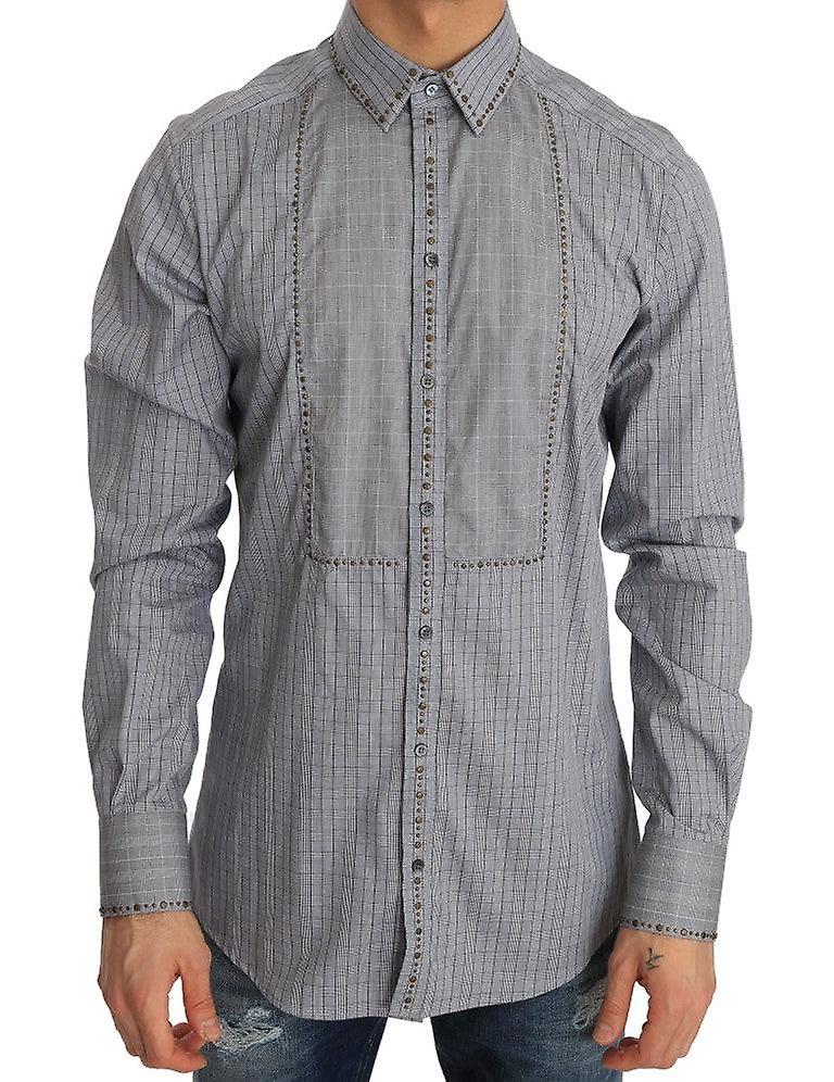 Gray Check Gold Cotton Slim Fit Shirt