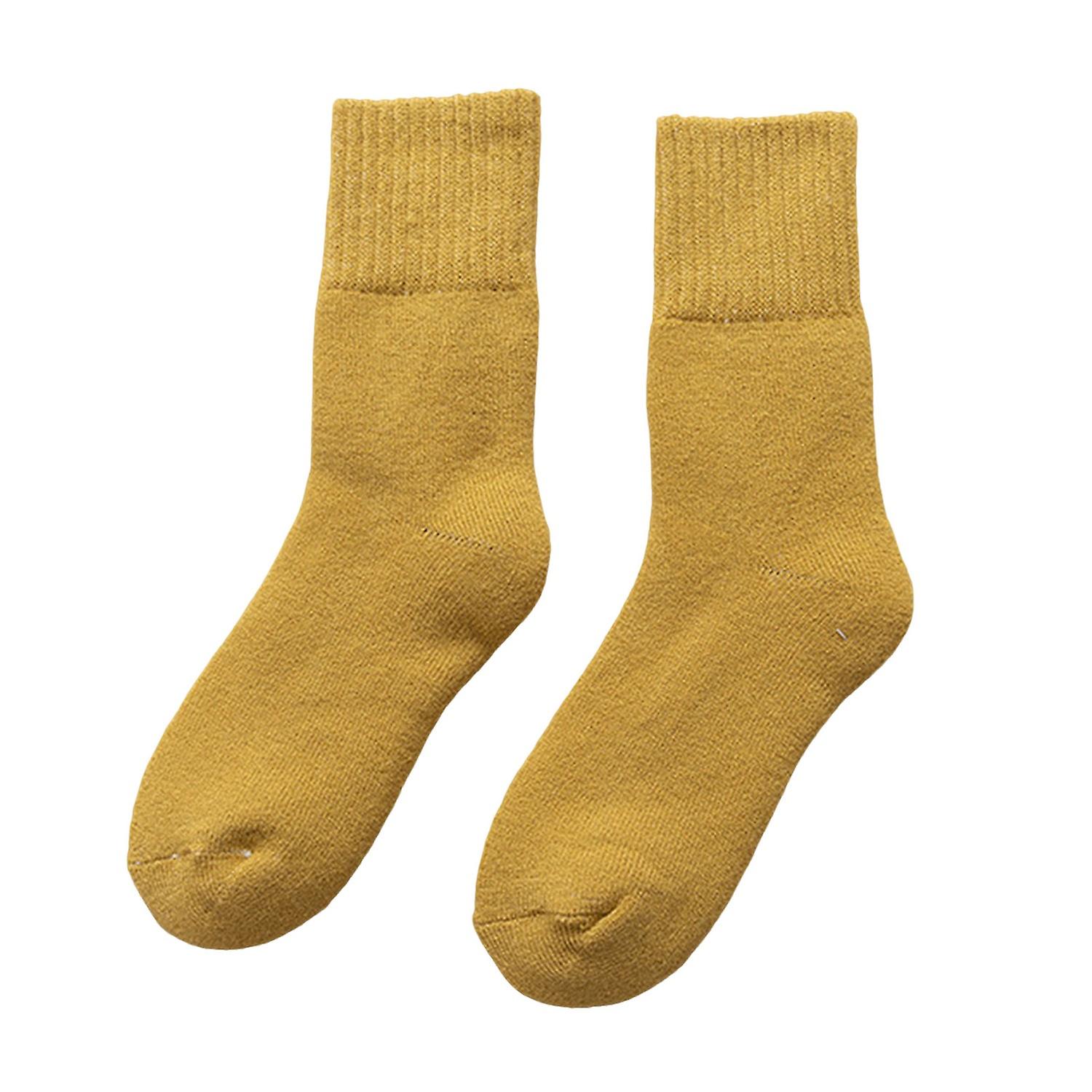 1 Pair Mid-Tube Ribbed Cuffs High Elasticity Women Socks Winter Solid Color Thickened Fleece Lining