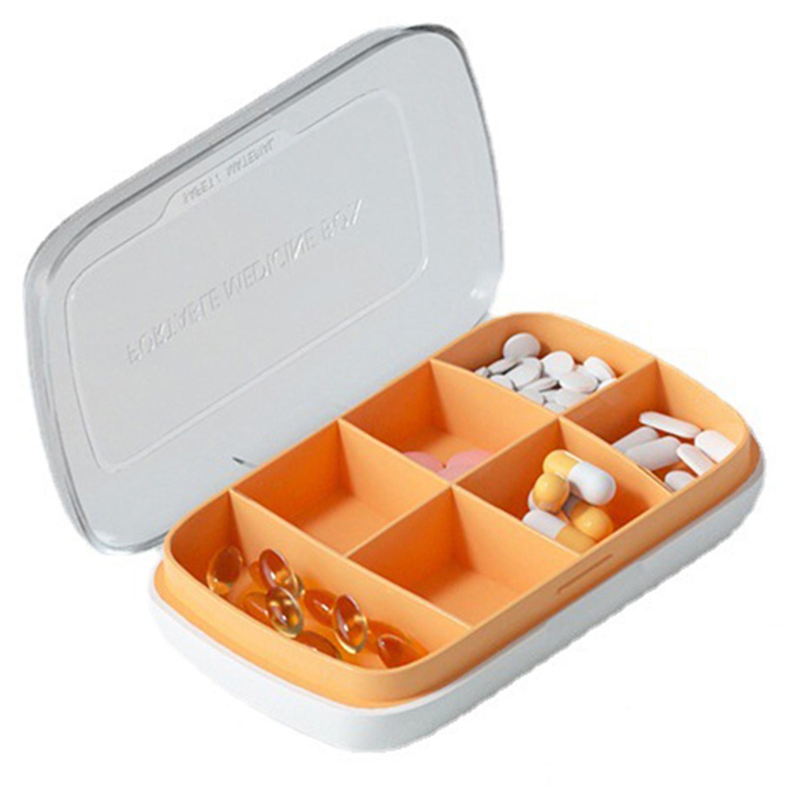 Pill Box Organizer Travel Pill Case with 7 Compartment 7 Day Pill Box with Translucent Lid for Pills Fish Oils Orange