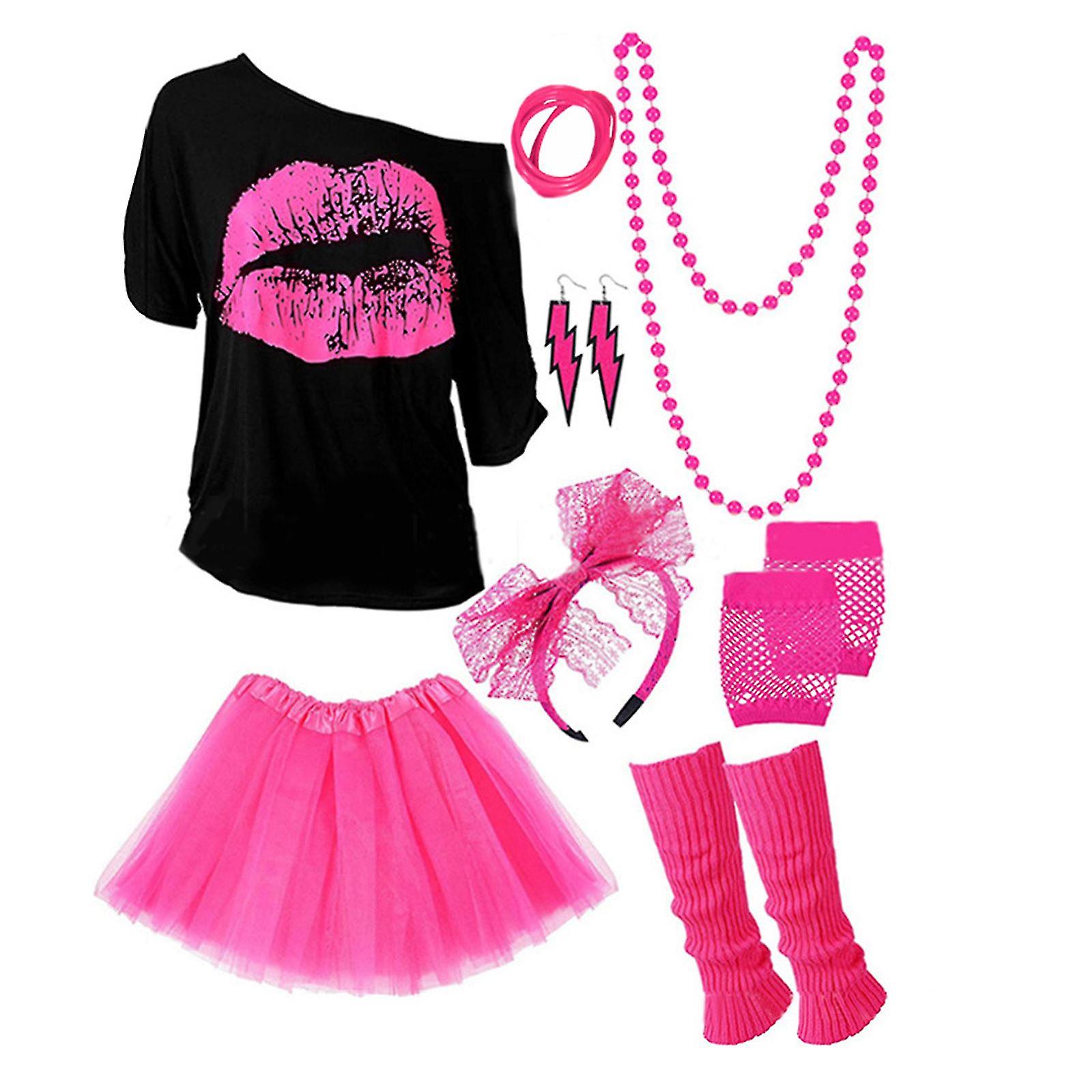 Anni ' 80 ' 90 Outfit Donne Costume Costumi Opera, Festa a tema, abbigliamento Accessori al neon, 100% New-hao Rosa rossa L