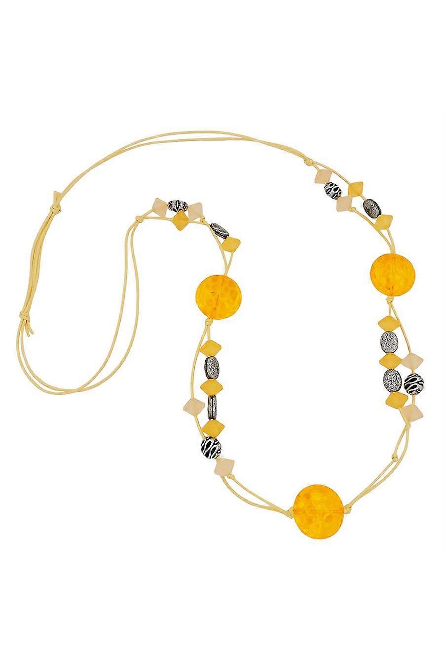 Necklace Yellow Beads Patterned Beads - Gl01086