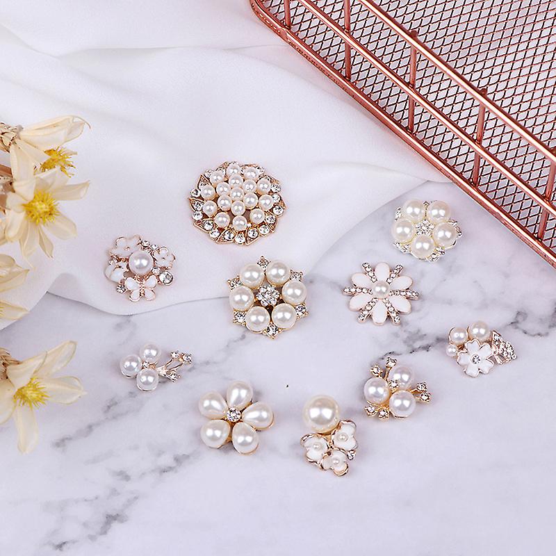 10pcs Pearl Rhinestone Embellishments Buttons Flatback Decorative For Handicraft