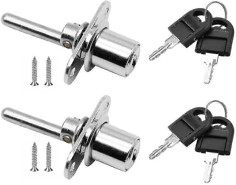 2 Pieces Drawer Lock With Key For Furniture Plunger Lock For Cabinet Showcase Filing Cabinets, Diameter 16mm, Length 61mm (silver)