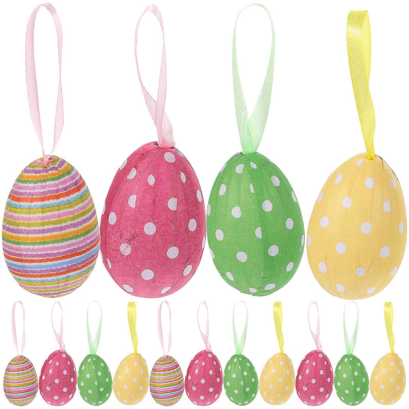24pcs Easter-themed Egg Shape Pendant Colorful Decorative Foam Egg Hanging Ornament Party Layout Prop