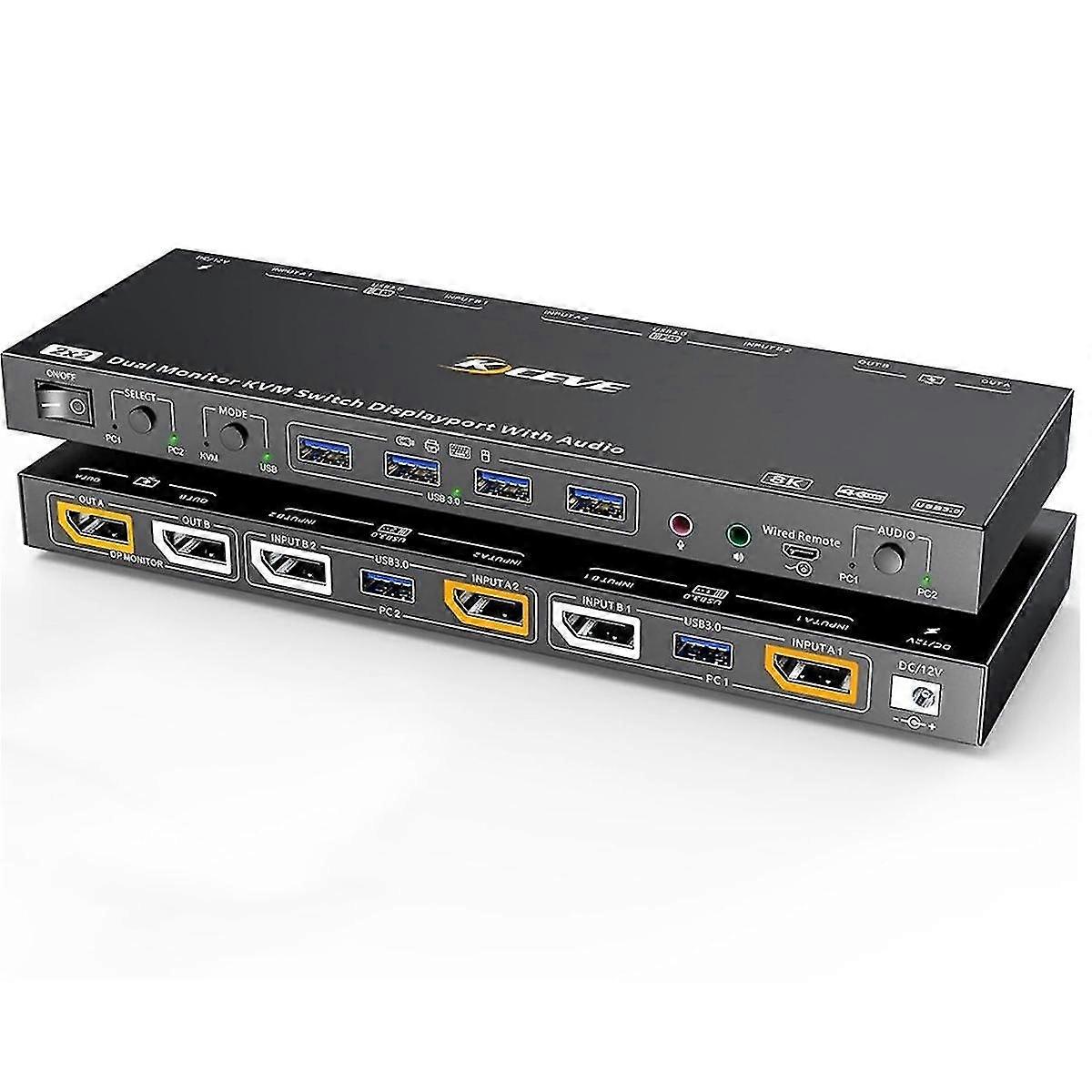 dp kvm přepínač přepínač 2 ks 2 monitor 8k @30hz 4k@144hz, duální monitor pro náhlavní soupravu klávesnice myš eu-