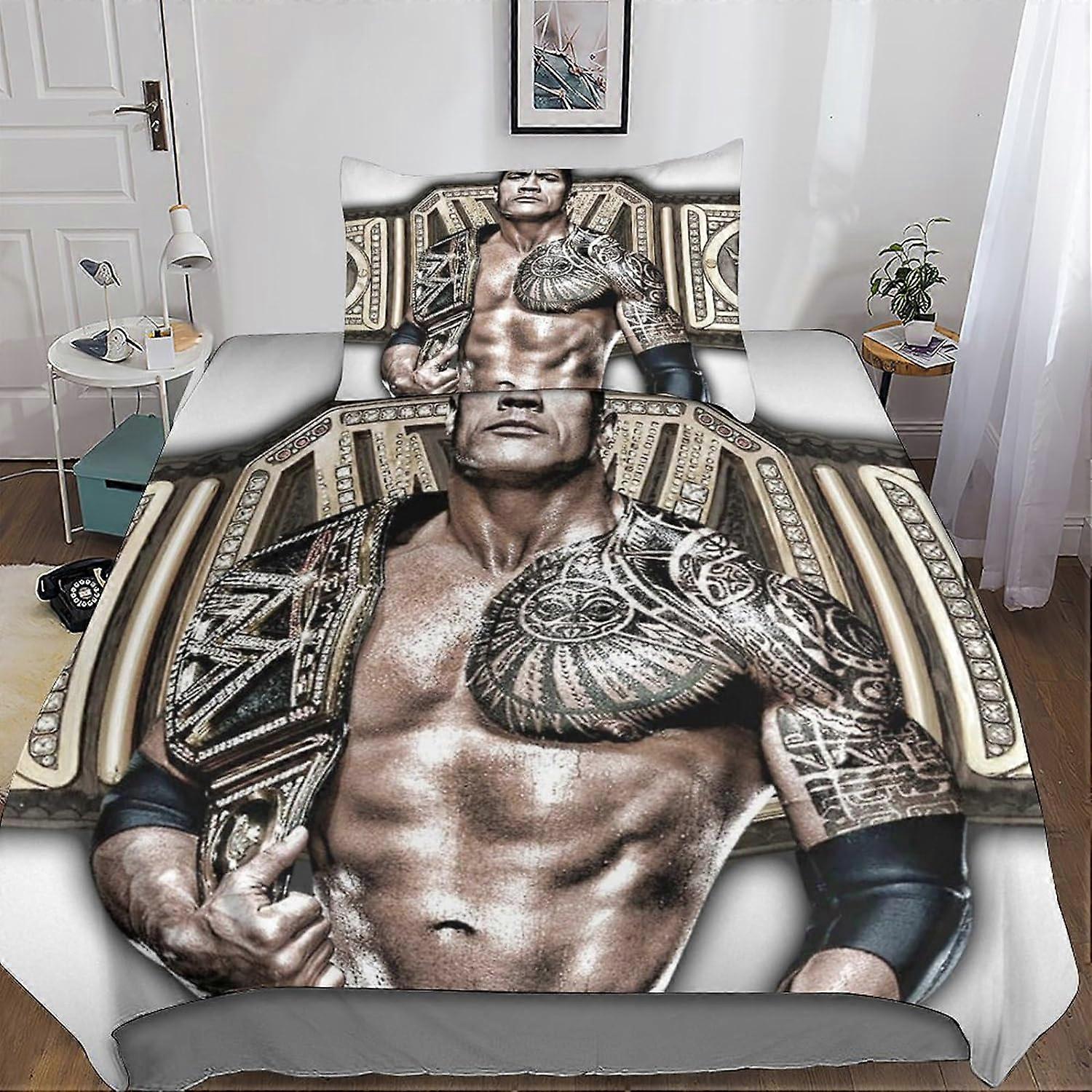 Rocksängkläderna med Dwayne Johnson 3D-tryckt påslakan, dragkedja i mikrofiber med örngott, för pojkar, flickor och vuxna singlar