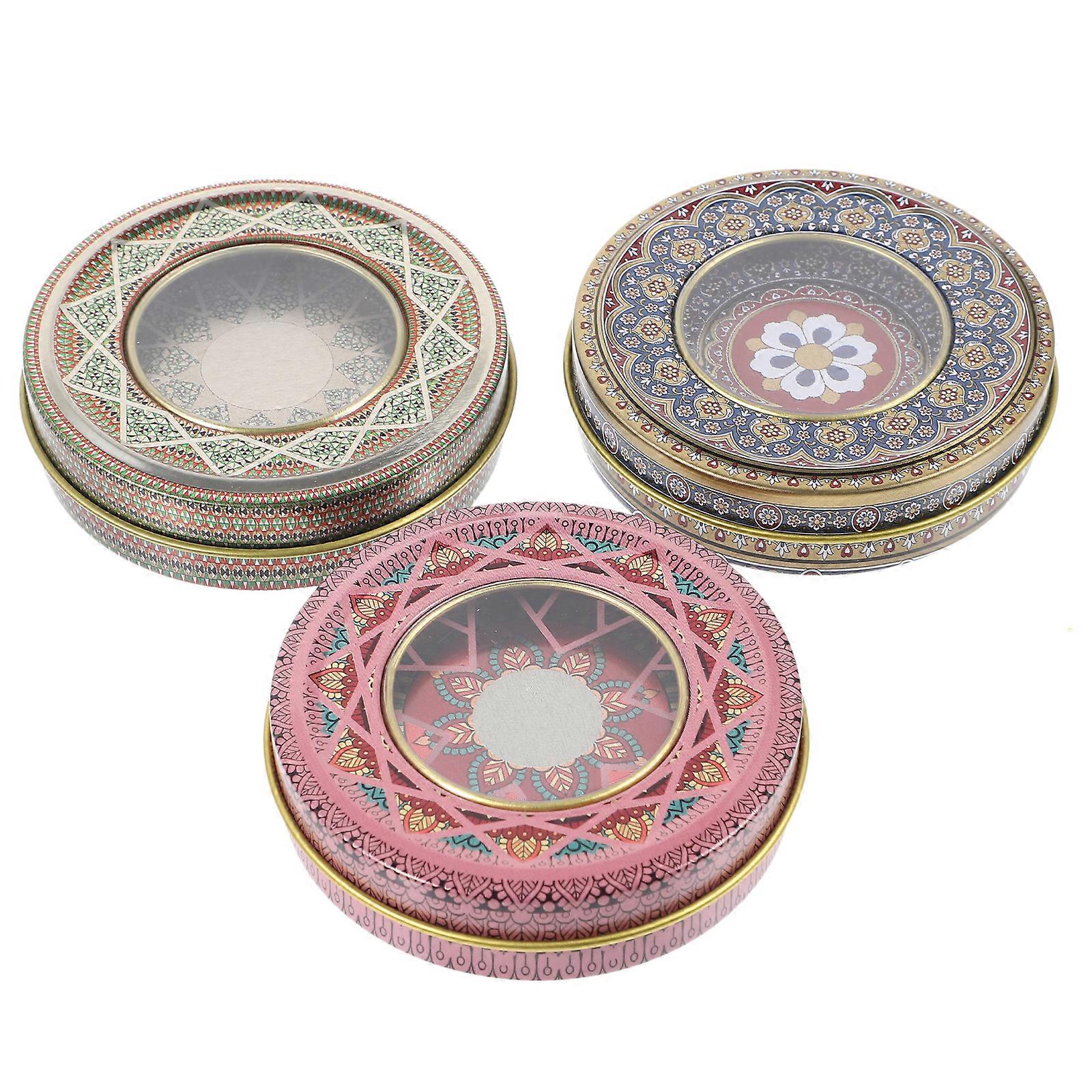 3pcs Round Metal Jars Saffrons Storage Boxes Empty Iron Storage Containers