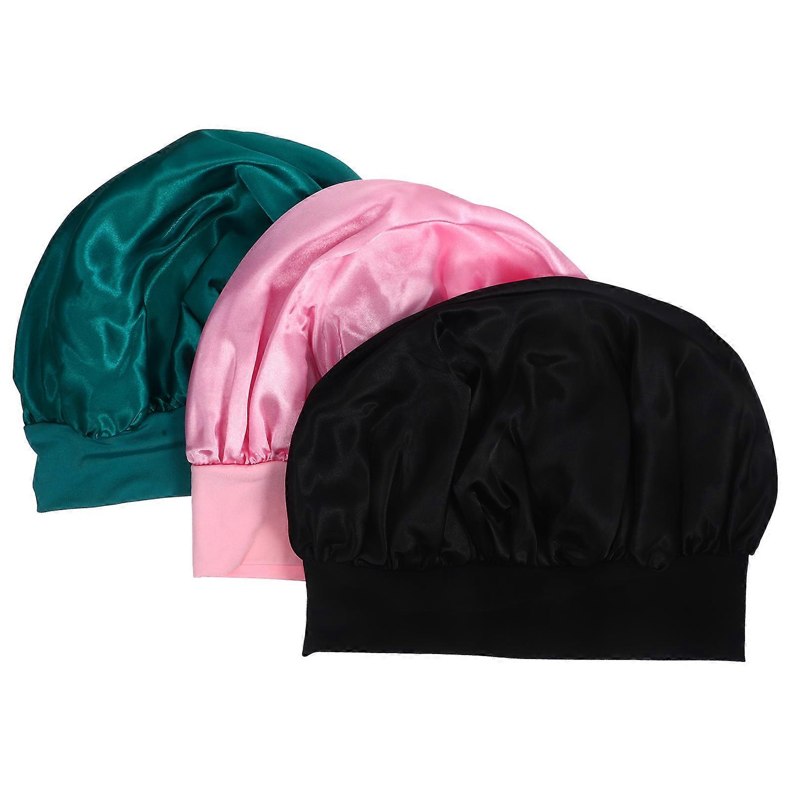 3Pcs Satin Hair Bonnet for Sleeping with Wide Elastic Band Satin Sleep Cap Soft Night Sleep Hat