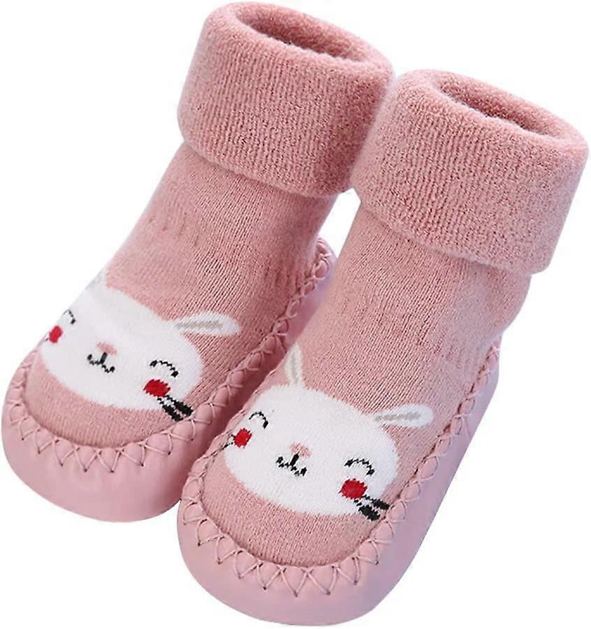 Baby cartoon middle tube thickened non-slip warm socks (12CM, leather red rabbit)