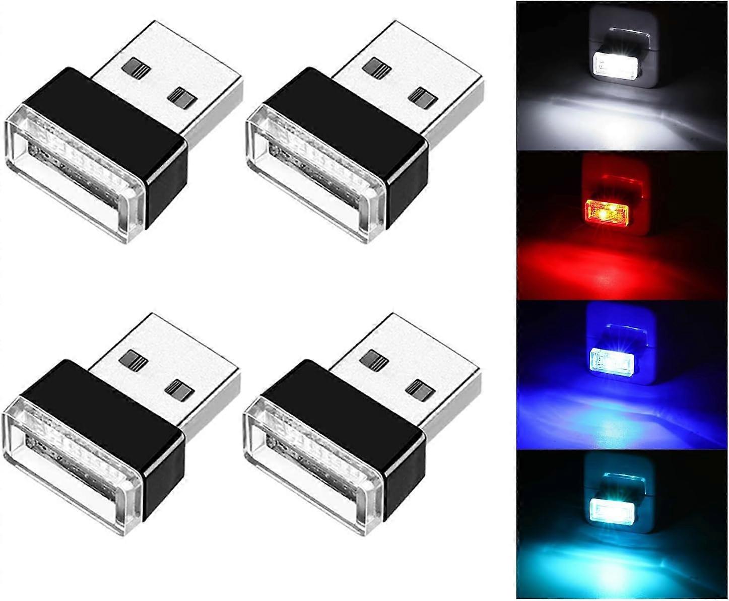 4 PCS USB LED Car Interior Atmosphere Lamp Portable Mini LED Night Light Plug-in USB Interface Trunk Ambient Lighting Kit Universal Car Interior Acces