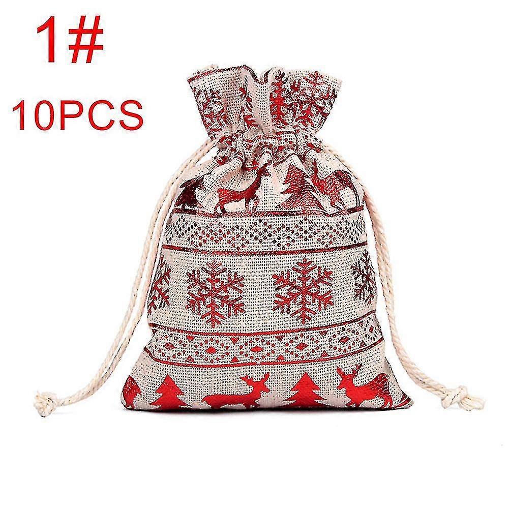 10pcs Natal Drawstring Gift Bags Cotton & Linho Presente Tratar Bolsas com