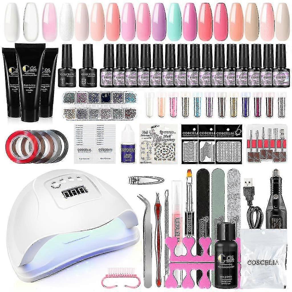 Uv Nail Polish + Gel Starter Set With 80w Uv-led Lamp