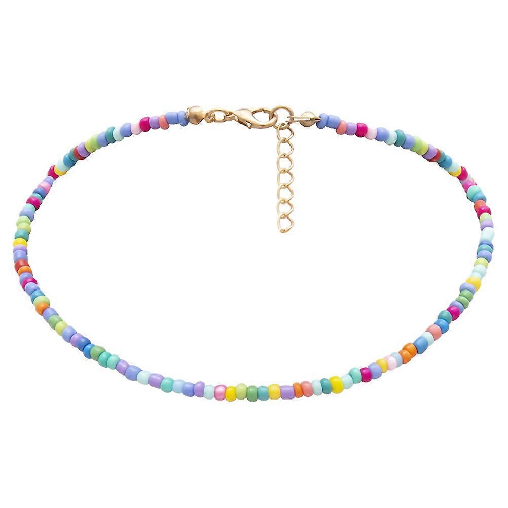 1Pc Individual Character Beaded Single - Layer Necklace Simple Color Rice Bead Necklace (Colorful)