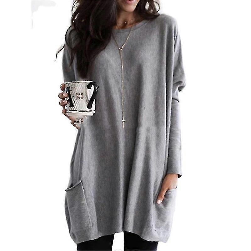 Women's Plus Size Long Sleeve Tunic Tops Crewneck Lightweight Sweatshirt Casual Oversized T Shirts with Pockets(S-5X)