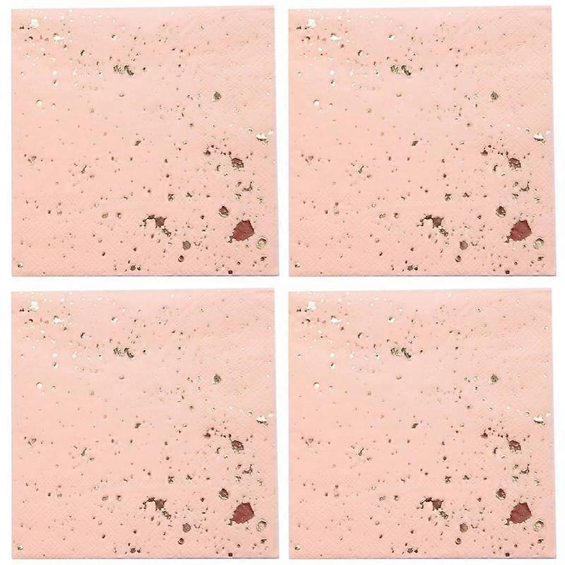 80x Gold Blocking Pink Marble Texture Disposable Tableware Set Paper Napkins
