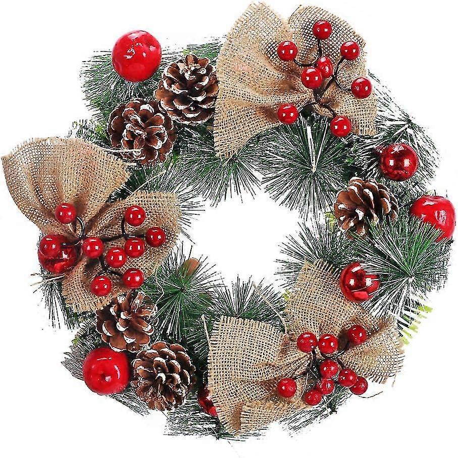 Porta della ghirlanda di Natale con pigne e bacche Ghirlanda di Natale per decorazione esterna e interna Porta dell'albero di Natale Camino-30cm