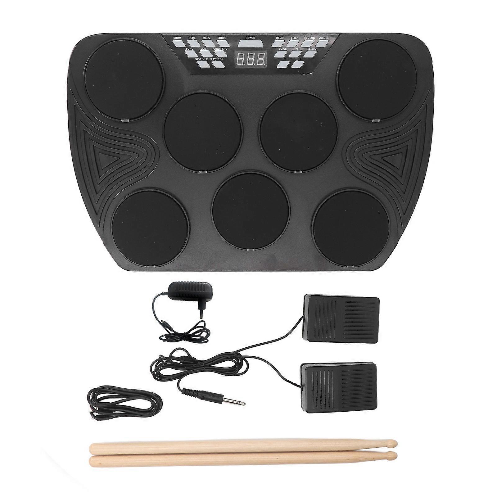 Portable Electronic Drum Set Professional 7 Pad Digital Drum Kit with Stereo Speakers for Kids Adult Beginner EU Plug