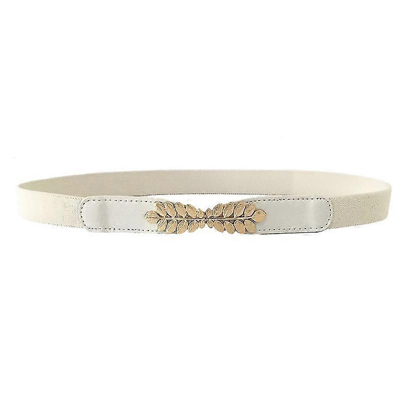 Women Thin Leaf Metal Buckle Waist Belt Elastic Stretch